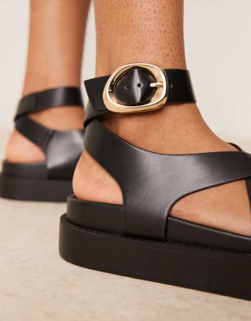 ASOS DESIGN Farrah cross strap footbed sandal in black
