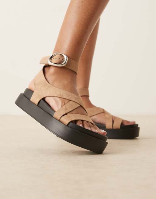 ASOS DESIGN Farrah cross strap footbed sandals in sand