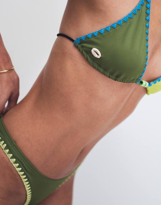 ASOS DESIGN - Farrah Fish - Haut de bikini triangle avec perles incurvées et détails au point de feston - Vert, 2 de 4