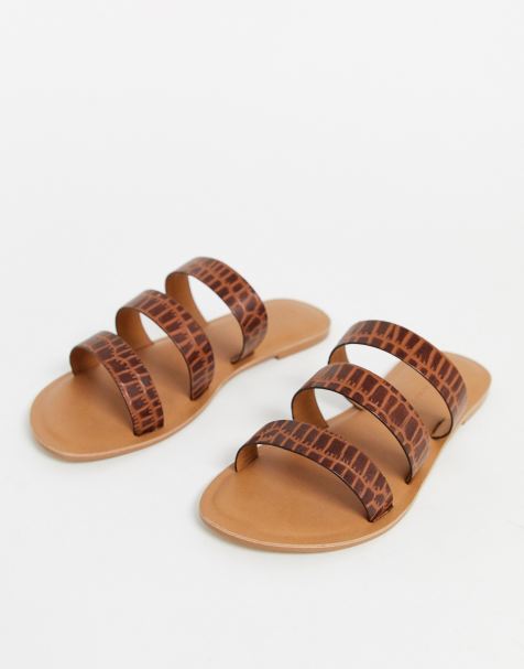 ASOS DESIGN - Farren - Mules en cuir à multiples brides - Marron croco