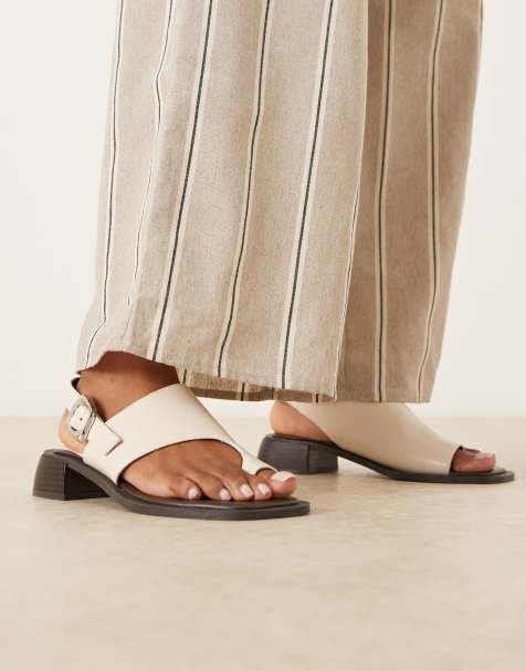 ASOS DESIGN Farrow asymmetric toe loop heeled sandal in beige - view 1