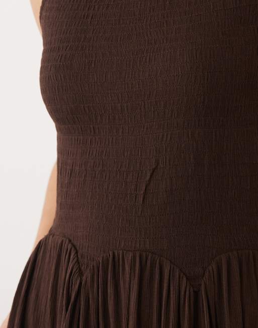 ASOS DESIGN farveblok-mønstret krøllet midikjole i chokolade, 4 af 4