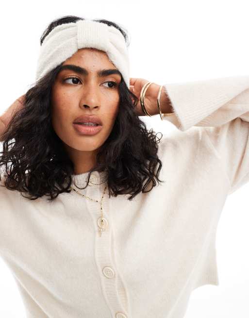 ASOS DESIGN - Fascia in misto lana bianco inverno in maglia a forma di fiocco