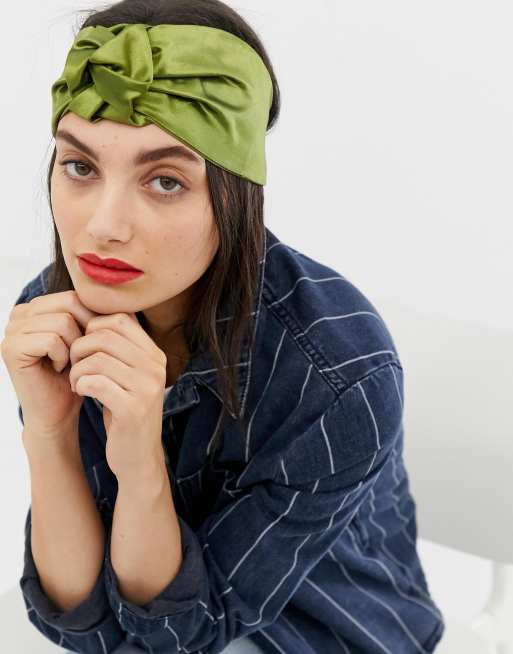 ASOS DESIGN - Fascia in raso con nodo cucito verde