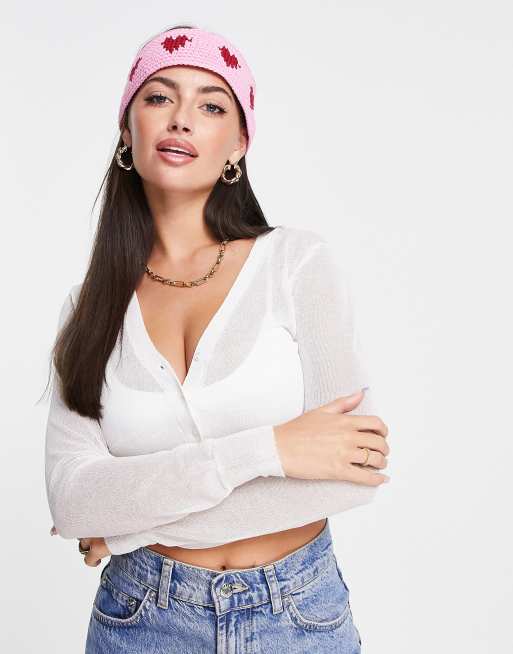 ASOS DESIGN - Fascia multicolore in maglia all'uncinetto con cuori