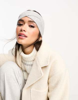ASOS DESIGN cross over knit headband in grey marl - ASOS Price Checker