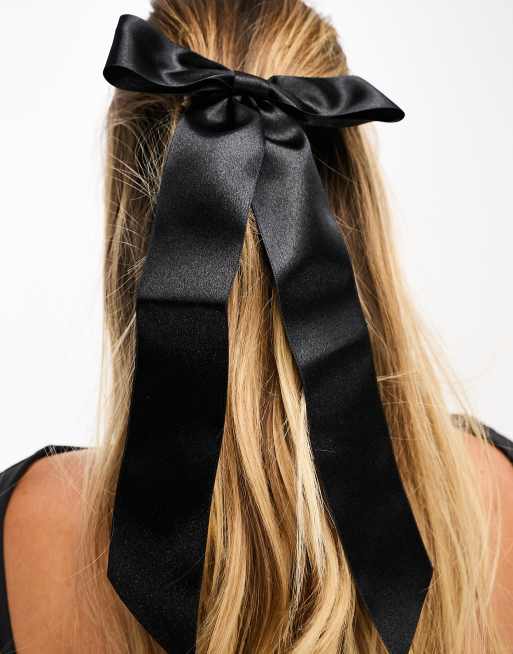 ASOS DESIGN - Confezione da 2 elastici per capelli con fiocco in raso neri