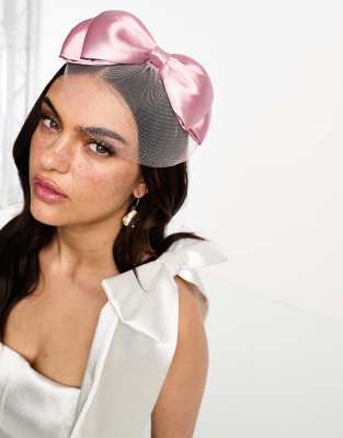 ASOS DESIGN - Fascinator in Rosé mit Satin-Schleife-Rosa