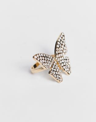 ASOS DESIGN ASOS DESIGN fashion ring with butterfly and pave in gold tone