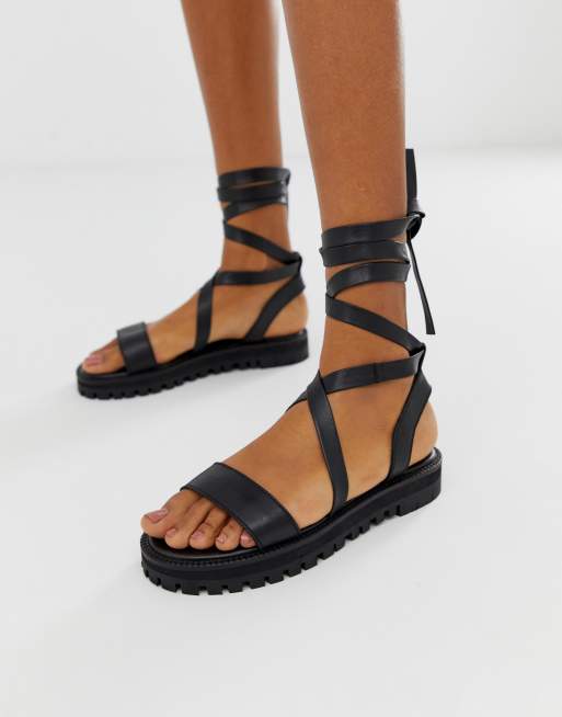 asos black tie up sandals