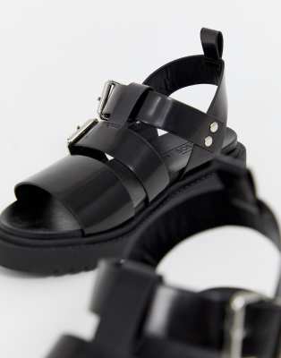 black flat chunky sandals