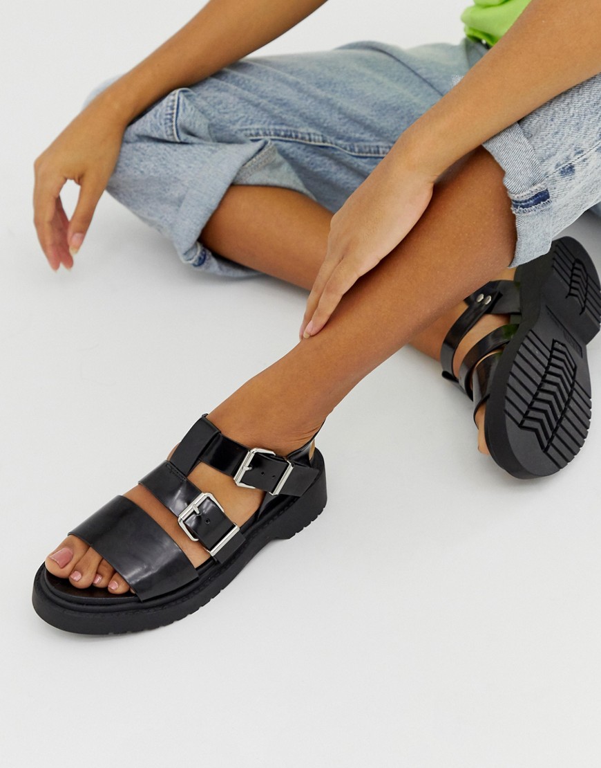 ASOS DESIGN – Fate – Platta sandaler med grov sula-Svart