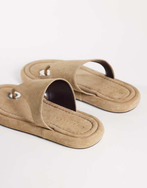 ASOS DESIGN Fate premium chunky toe thong in mushroom grey suede, 2 of 4