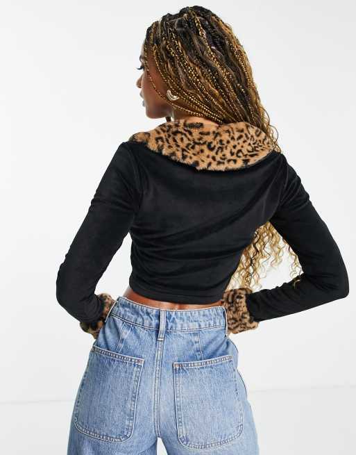 ASOS DESIGN faux animal fur collar cardigan in black
