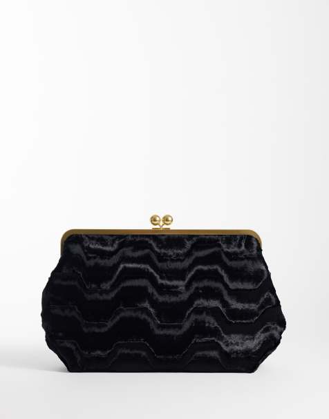 ASOS DESIGN faux astrakan large frame clutch bag in black - view 1