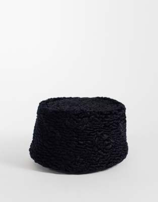 Asos Design Faux Astrakhan Pillbox Hat In Black