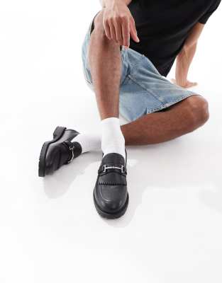 ASOS DESIGN faux croc loafers in black with cleated sole and snaffle - view 1