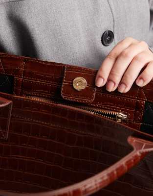 Asos Design Faux Croc Structured Tote Bag In Brown
