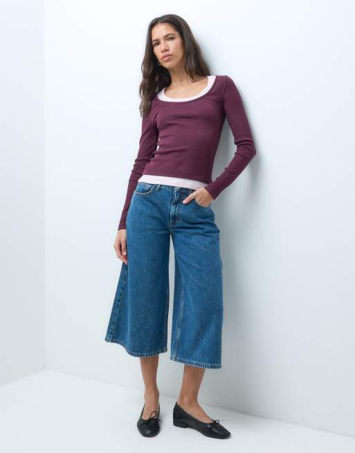 ASOS DESIGN faux double layer long sleeve in plum & pink, 2 of 4