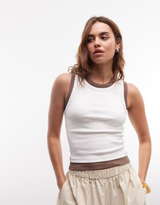 Asos Design Faux Double Layer Ribbed Vest In White