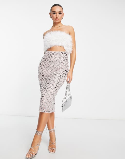 ASOS DESIGN Maternity faux feather top bandeau midi dress