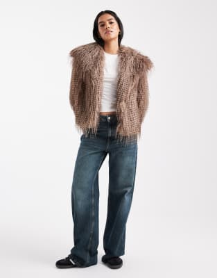 Asos Design Faux Feather Short Jacket In Multi