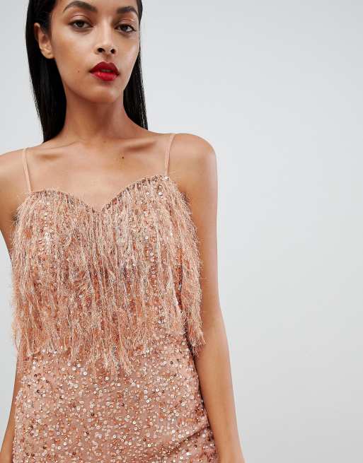 Rose gold clearance dress with feathers