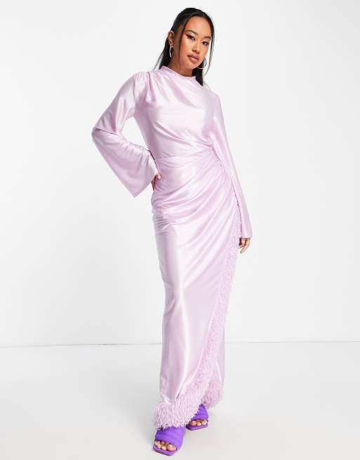 Satin Jacquard Blouson Sleeve Maxi Dress