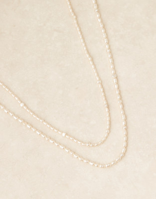 Asos Design Faux Freshwater Pearl Necklace With Gold Spacer Beads