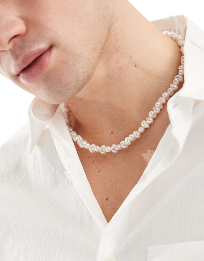ASOS DESIGN faux freshwater pearl necklace-White