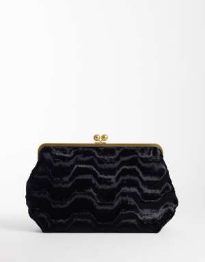 ASOS DESIGN faux fur astrakhan large frame clutch bag in black