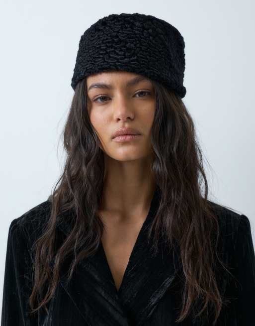 ASOS DESIGN faux fur astrakhan pillbox hat in black, 5 of 5