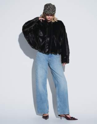 Asos Design Faux Fur Batwing Bomber Jacket In Brown
