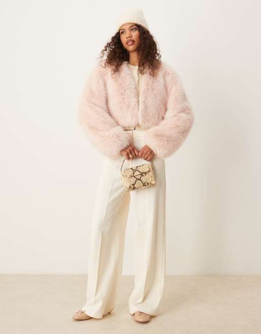 ASOS DESIGN faux fur bolero jacket in light pink ASOS