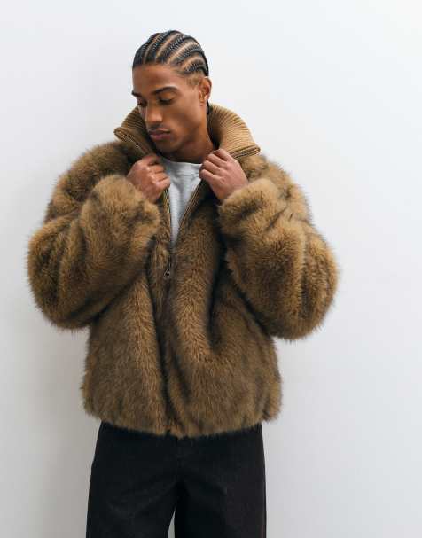 ASOS DESIGN faux fur bomber in brown - view 1