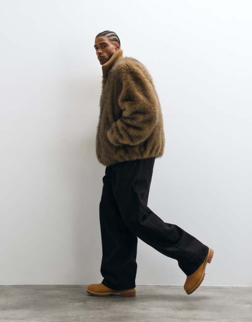 ASOS DESIGN faux fur bomber in brown, 2 of 5