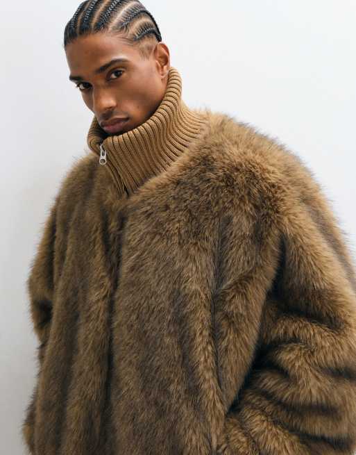 ASOS DESIGN faux fur bomber in brown, 3 of 5