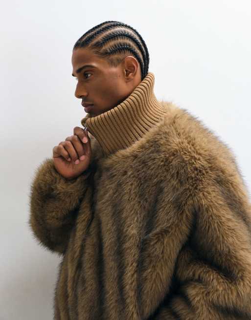 ASOS DESIGN faux fur bomber in brown, 4 of 5