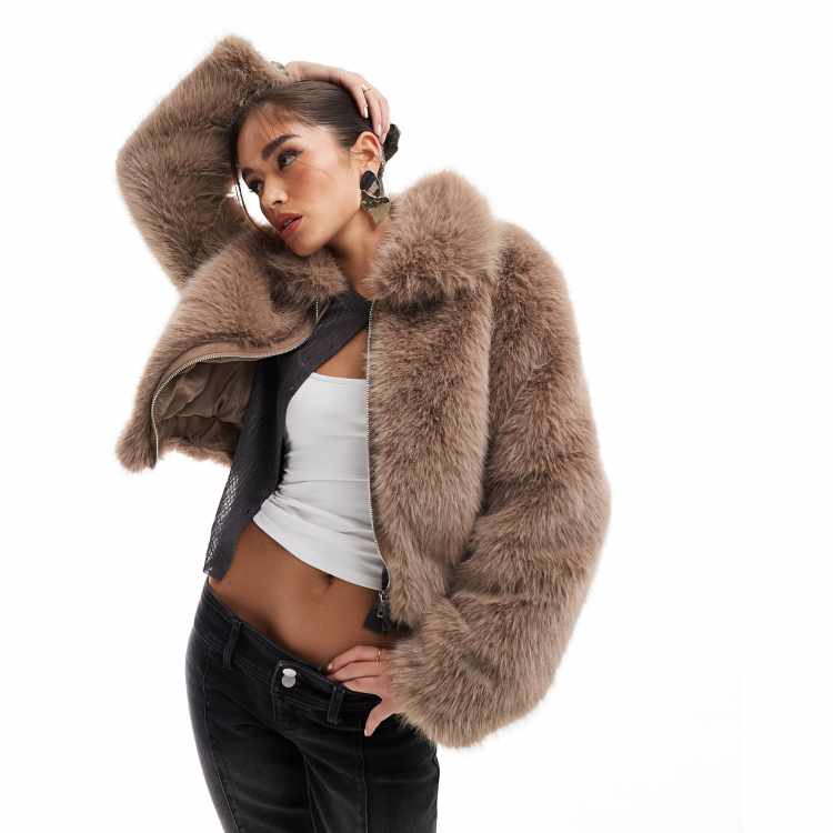 ASOS DESIGN faux fur bomber jacket in mink