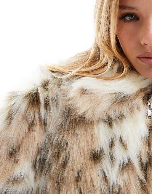 ASOS DESIGN faux fur bomber jacket in snow leopard print