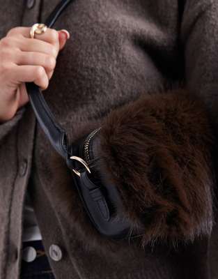 Asos Design Faux Fur Boxy Shoulder Bag In Brown
