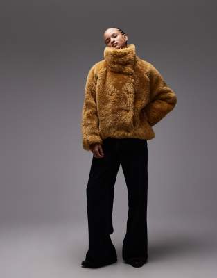 Asos Design Faux Fur Bubble Hem Bomber Jacket In Orange