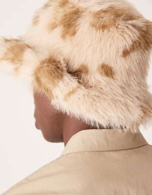 Asos Design Faux Fur Bucket Hat In Neutral