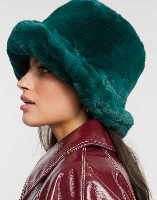 ASOS DESIGN faux fur roll back bucket hat