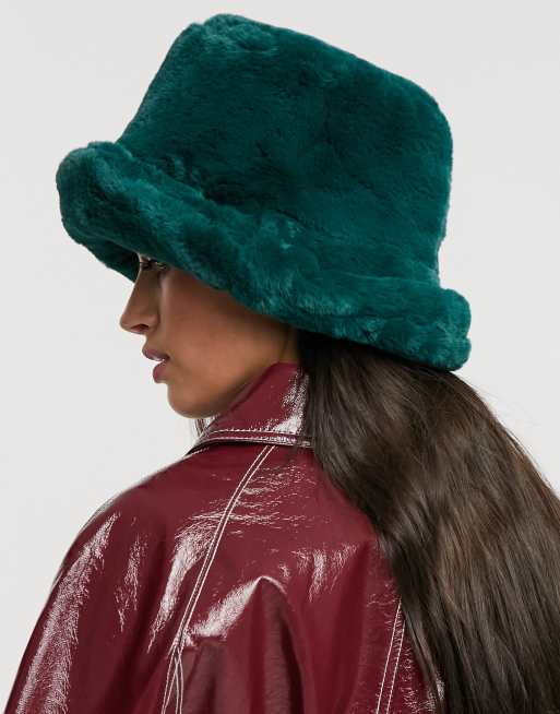 ASOS DESIGN oversized faux fur bucket hat in tobacco