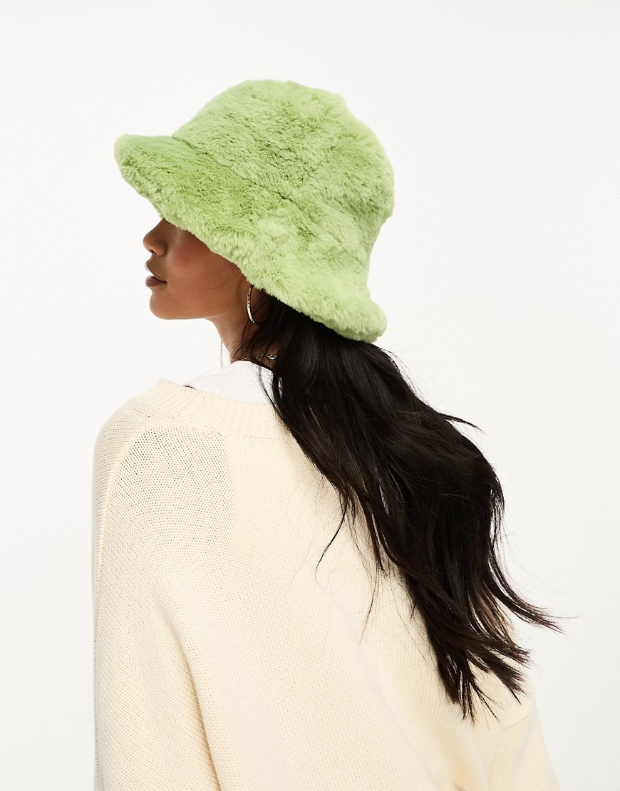 ASOS DESIGN faux fur bucket hat in green