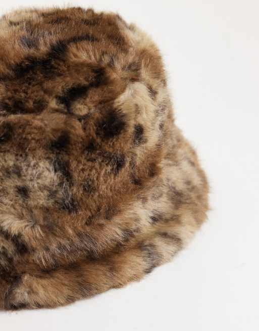 ASOS DESIGN faux fur bucket hat in leopard print, 2 of 3