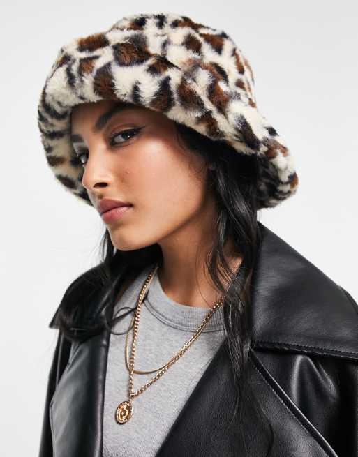 Faux Fur Patterned Bucket Hat