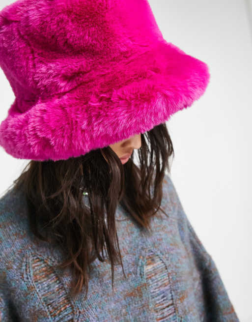 Hot Pink Fuzzy Bucket Hat-Festival Hat-Floppy Hat-Fur Hat-Fake Fur