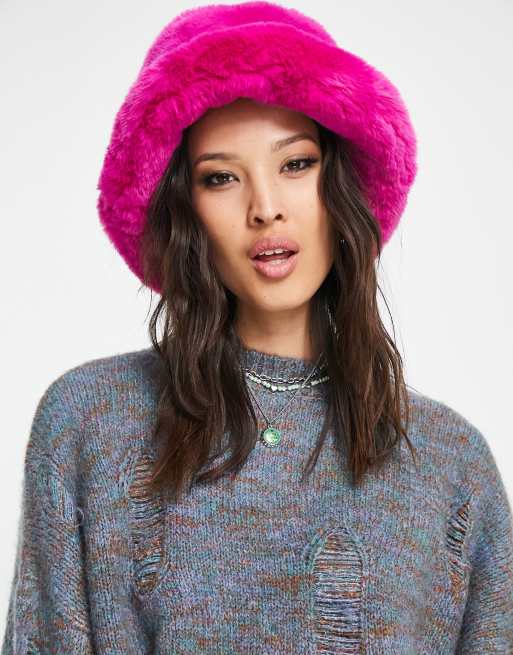 ASOS Design Faux Fur Bucket Hat in Purple